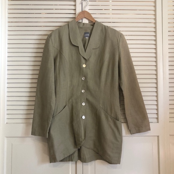 Vintage Oversized Linen Blend Blazer with Interesting Buttons - Picture 1 of 9